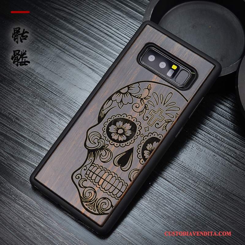 Custodia Samsung Galaxy Note 8 Legno Massello Lusso Stile Cinese, Cover Samsung Galaxy Note 8 Silicone Nerotelefono