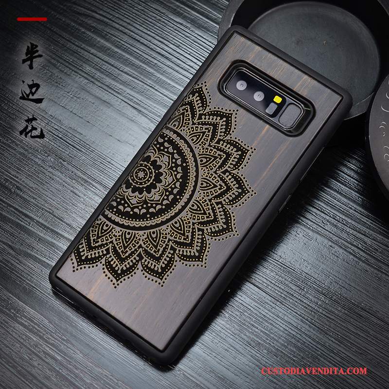 Custodia Samsung Galaxy Note 8 Legno Massello Lusso Stile Cinese, Cover Samsung Galaxy Note 8 Silicone Nerotelefono