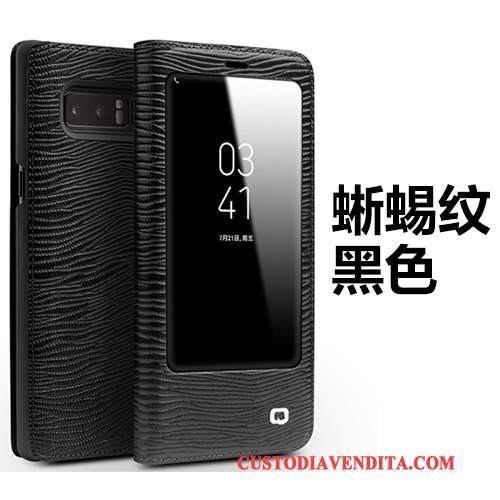 Custodia Samsung Galaxy Note 8 Pelle Finestra Aperta Nero, Cover Samsung Galaxy Note 8 Folio Telefono