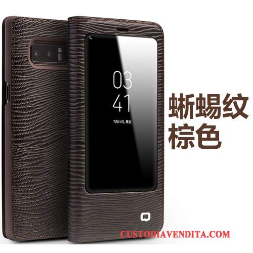 Custodia Samsung Galaxy Note 8 Pelle Finestra Aperta Nero, Cover Samsung Galaxy Note 8 Folio Telefono