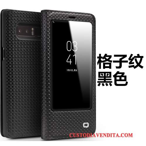 Custodia Samsung Galaxy Note 8 Pelle Finestra Aperta Nero, Cover Samsung Galaxy Note 8 Folio Telefono