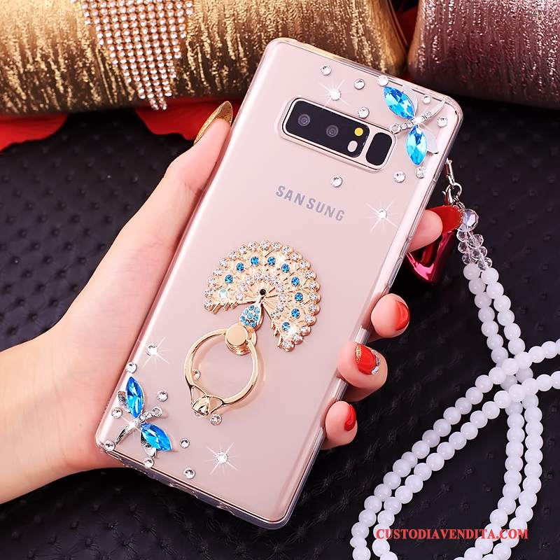 Custodia Samsung Galaxy Note 8 Strass Rosa Tutto Incluso, Cover Samsung Galaxy Note 8 Silicone Ornamenti Appesi Anti-caduta