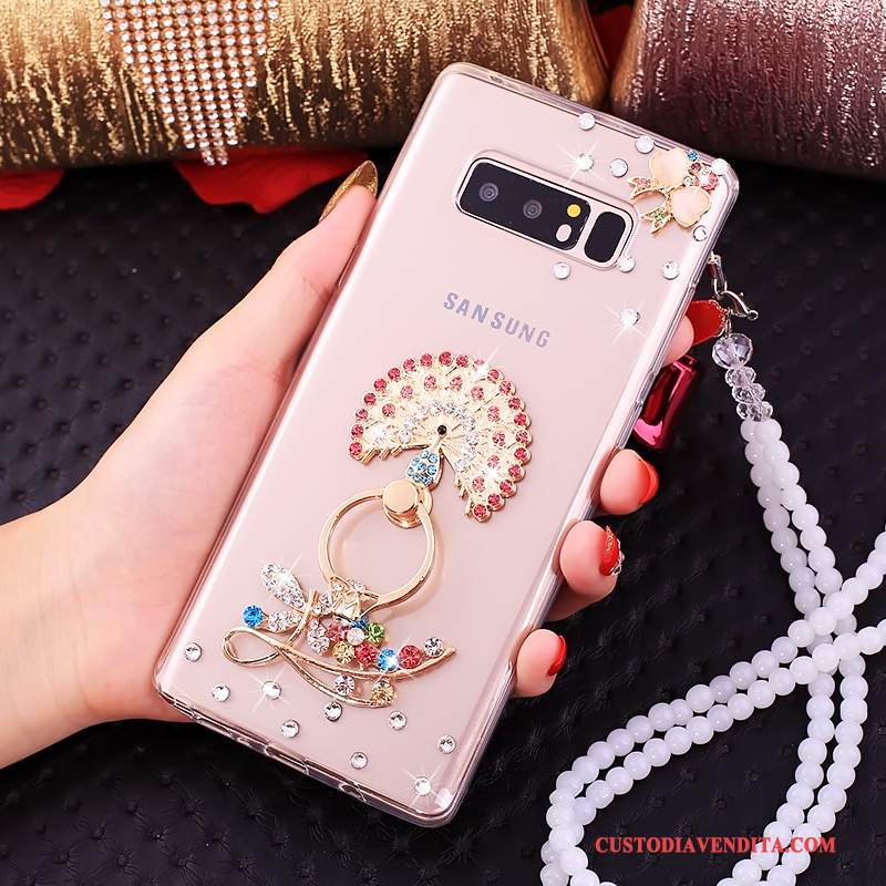 Custodia Samsung Galaxy Note 8 Strass Rosa Tutto Incluso, Cover Samsung Galaxy Note 8 Silicone Ornamenti Appesi Anti-caduta