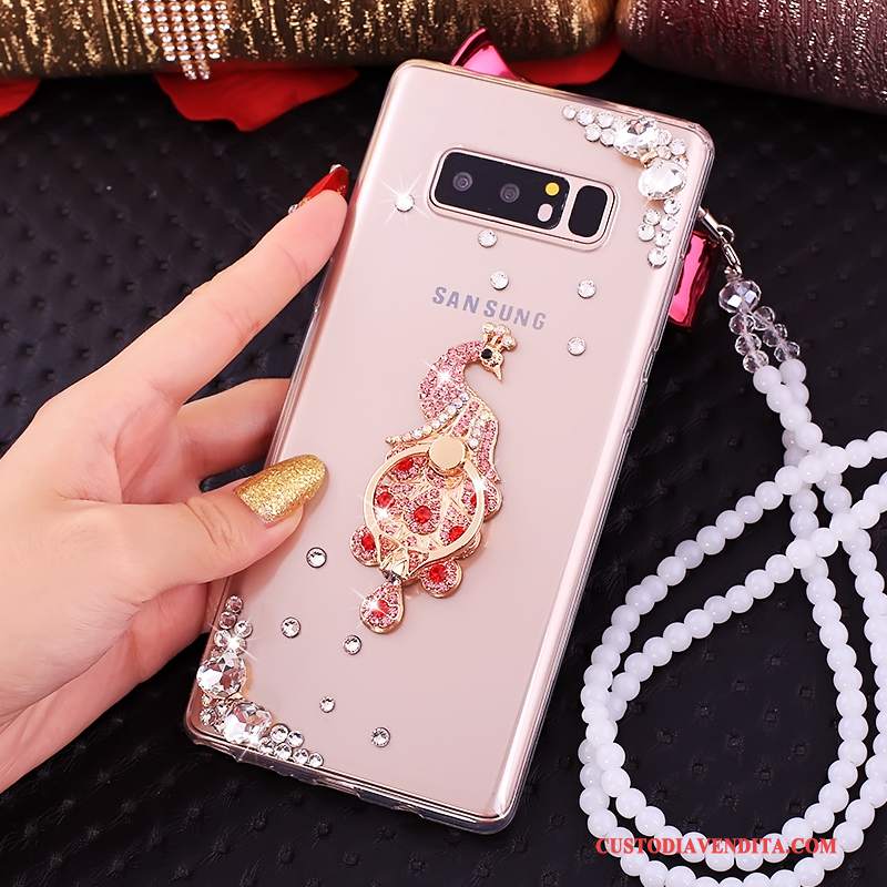 Custodia Samsung Galaxy Note 8 Strass Rosa Tutto Incluso, Cover Samsung Galaxy Note 8 Silicone Ornamenti Appesi Anti-caduta