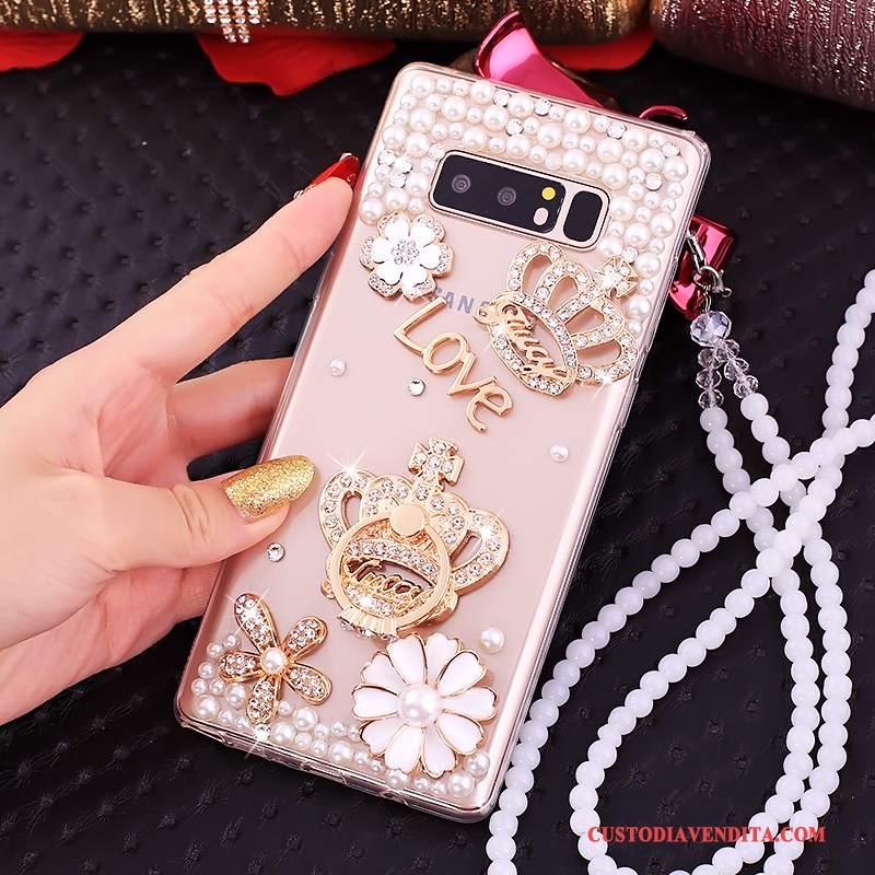 Custodia Samsung Galaxy Note 8 Strass Rosa Tutto Incluso, Cover Samsung Galaxy Note 8 Silicone Ornamenti Appesi Anti-caduta