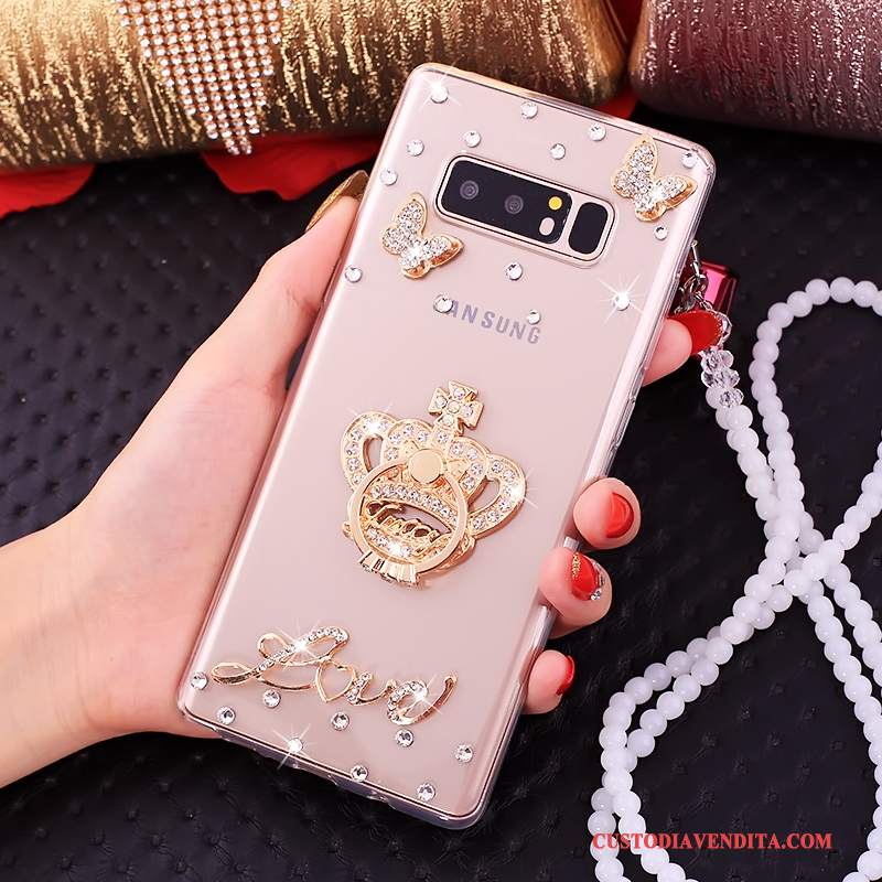 Custodia Samsung Galaxy Note 8 Strass Rosa Tutto Incluso, Cover Samsung Galaxy Note 8 Silicone Ornamenti Appesi Anti-caduta