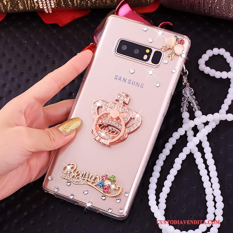 Custodia Samsung Galaxy Note 8 Strass Rosa Tutto Incluso, Cover Samsung Galaxy Note 8 Silicone Ornamenti Appesi Anti-caduta