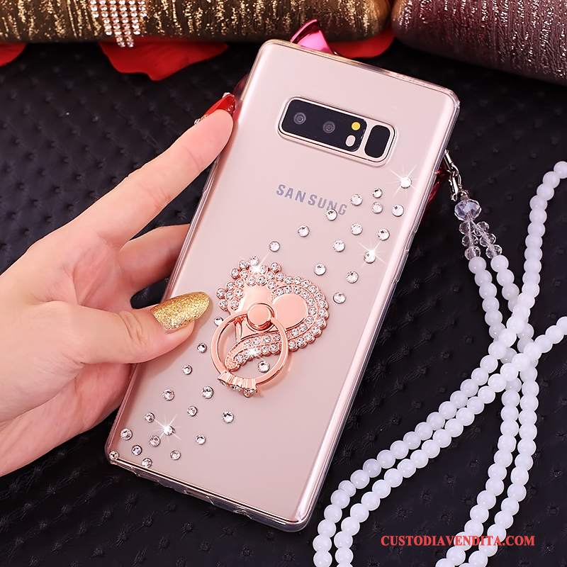 Custodia Samsung Galaxy Note 8 Strass Rosa Tutto Incluso, Cover Samsung Galaxy Note 8 Silicone Ornamenti Appesi Anti-caduta