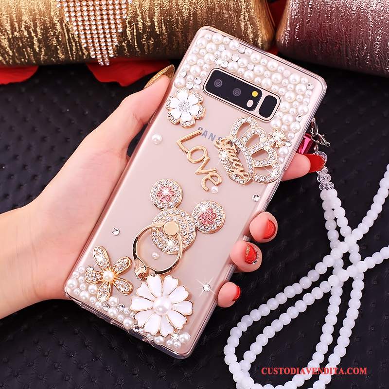 Custodia Samsung Galaxy Note 8 Strass Rosa Tutto Incluso, Cover Samsung Galaxy Note 8 Silicone Ornamenti Appesi Anti-caduta