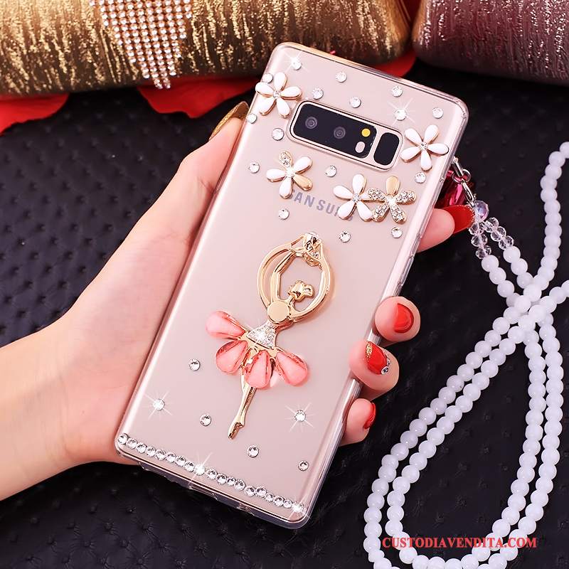 Custodia Samsung Galaxy Note 8 Strass Rosa Tutto Incluso, Cover Samsung Galaxy Note 8 Silicone Ornamenti Appesi Anti-caduta