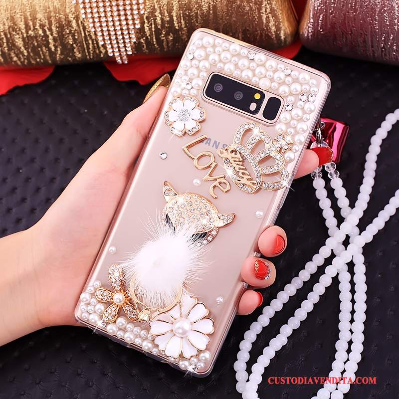 Custodia Samsung Galaxy Note 8 Strass Rosa Tutto Incluso, Cover Samsung Galaxy Note 8 Silicone Ornamenti Appesi Anti-caduta