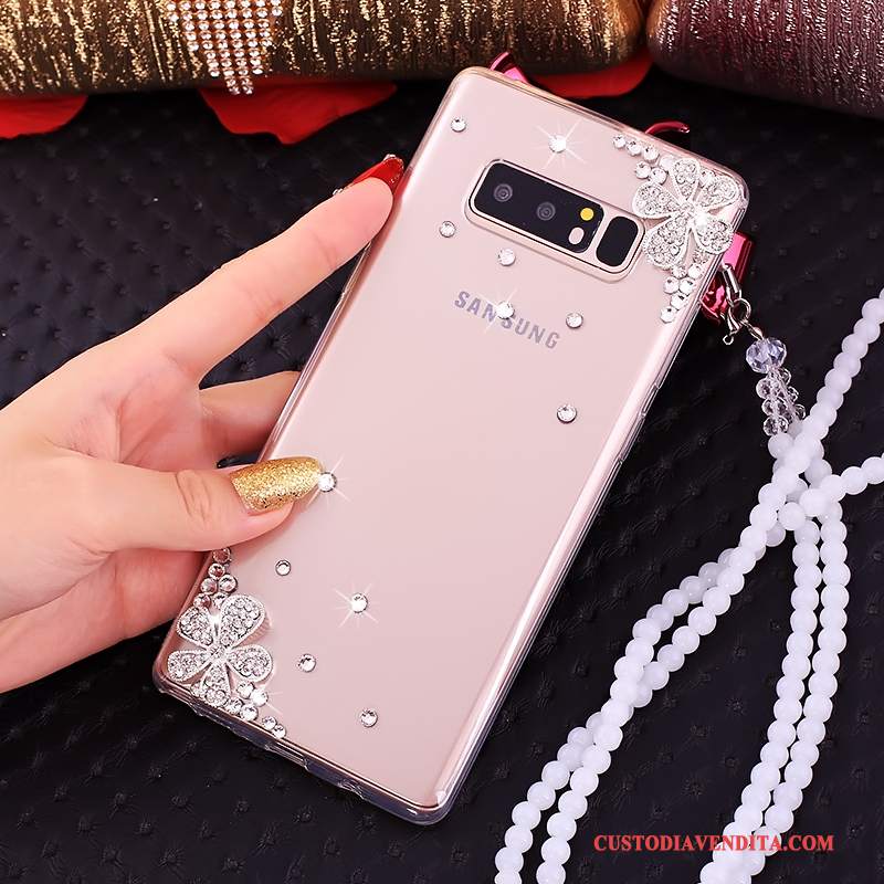 Custodia Samsung Galaxy Note 8 Strass Rosa Tutto Incluso, Cover Samsung Galaxy Note 8 Silicone Ornamenti Appesi Anti-caduta