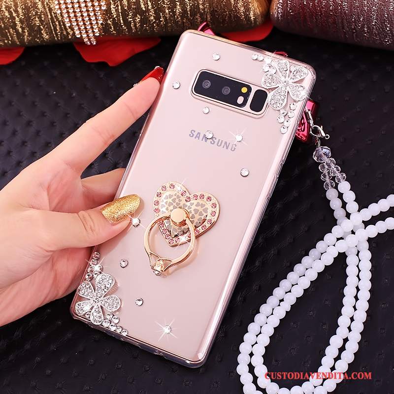 Custodia Samsung Galaxy Note 8 Strass Rosa Tutto Incluso, Cover Samsung Galaxy Note 8 Silicone Ornamenti Appesi Anti-caduta