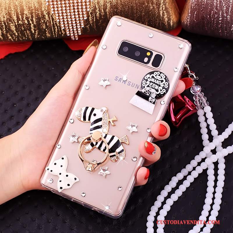 Custodia Samsung Galaxy Note 8 Strass Rosa Tutto Incluso, Cover Samsung Galaxy Note 8 Silicone Ornamenti Appesi Anti-caduta