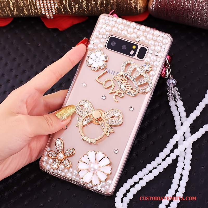 Custodia Samsung Galaxy Note 8 Strass Rosa Tutto Incluso, Cover Samsung Galaxy Note 8 Silicone Ornamenti Appesi Anti-caduta