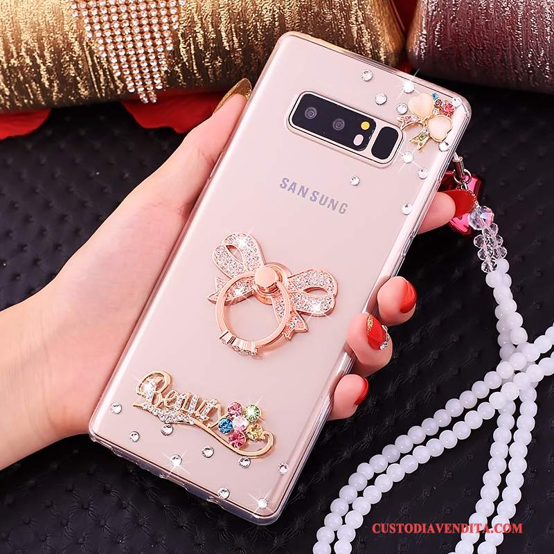 Custodia Samsung Galaxy Note 8 Strass Rosa Tutto Incluso, Cover Samsung Galaxy Note 8 Silicone Ornamenti Appesi Anti-caduta