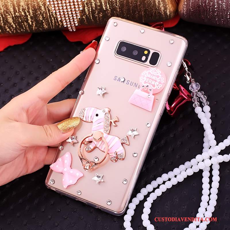 Custodia Samsung Galaxy Note 8 Strass Rosa Tutto Incluso, Cover Samsung Galaxy Note 8 Silicone Ornamenti Appesi Anti-caduta