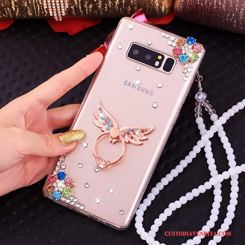 Custodia Samsung Galaxy Note 8 Strass Rosa Tutto Incluso, Cover Samsung Galaxy Note 8 Silicone Ornamenti Appesi Anti-caduta