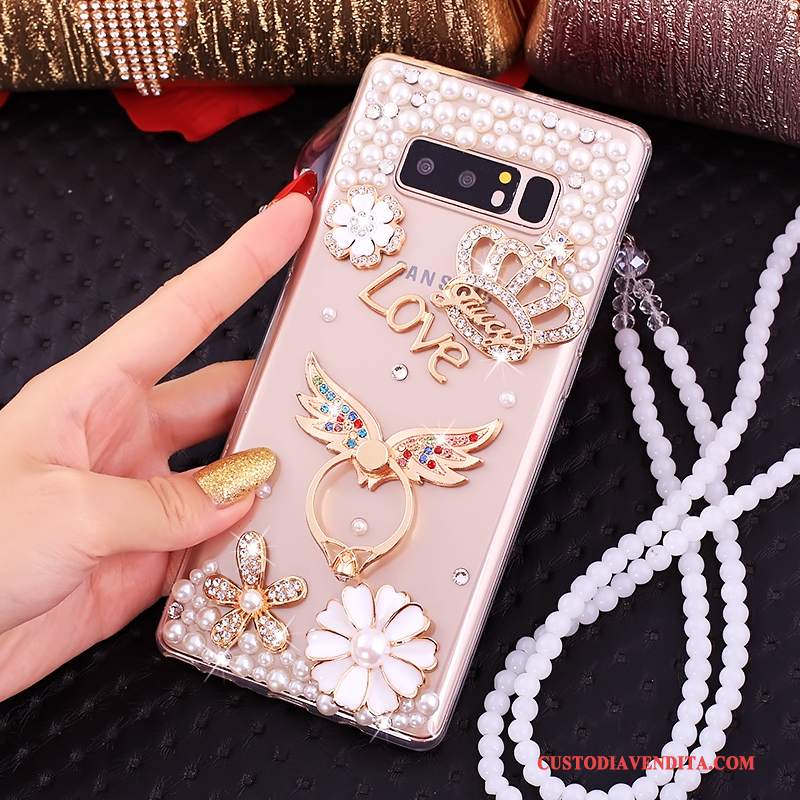 Custodia Samsung Galaxy Note 8 Strass Rosa Tutto Incluso, Cover Samsung Galaxy Note 8 Silicone Ornamenti Appesi Anti-caduta