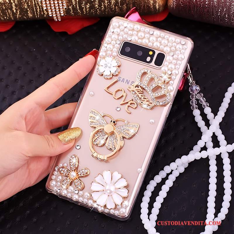 Custodia Samsung Galaxy Note 8 Strass Rosa Tutto Incluso, Cover Samsung Galaxy Note 8 Silicone Ornamenti Appesi Anti-caduta