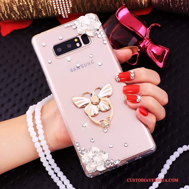 Custodia Samsung Galaxy Note 8 Strass Rosa Tutto Incluso, Cover Samsung Galaxy Note 8 Silicone Ornamenti Appesi Anti-caduta