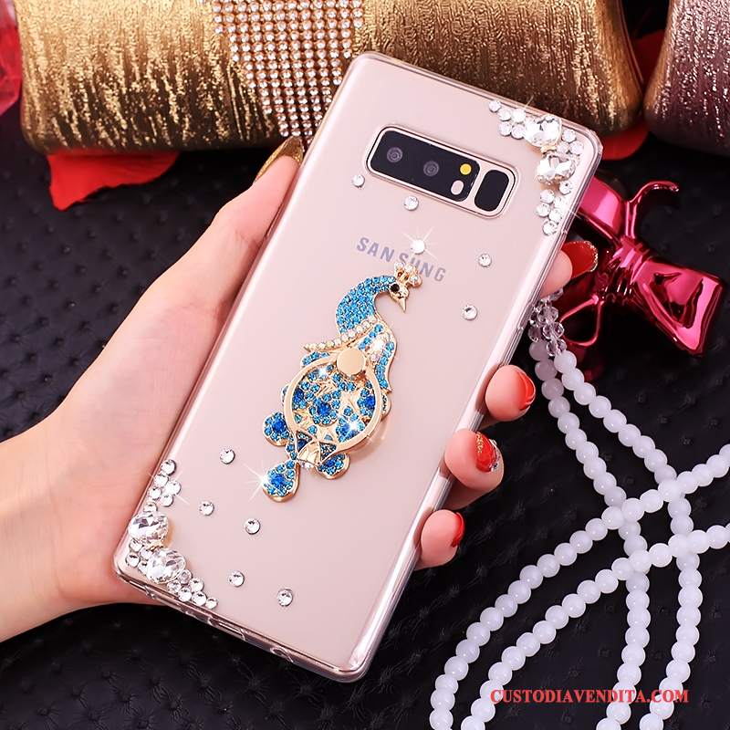 Custodia Samsung Galaxy Note 8 Strass Rosa Tutto Incluso, Cover Samsung Galaxy Note 8 Silicone Ornamenti Appesi Anti-caduta