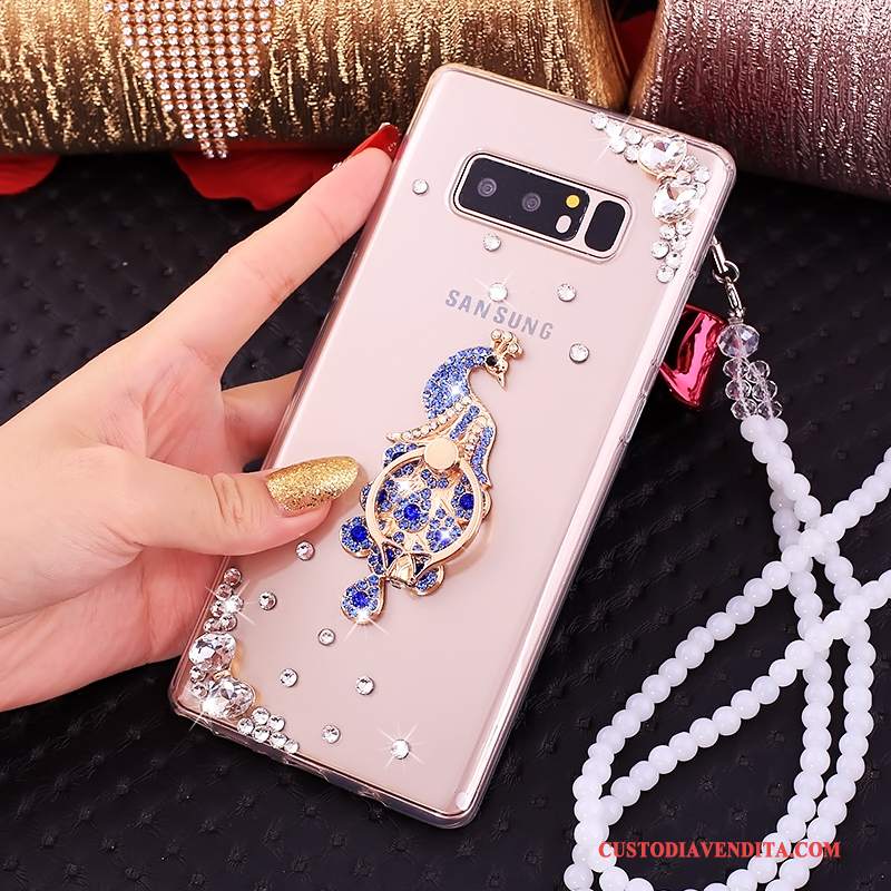 Custodia Samsung Galaxy Note 8 Strass Rosa Tutto Incluso, Cover Samsung Galaxy Note 8 Silicone Ornamenti Appesi Anti-caduta