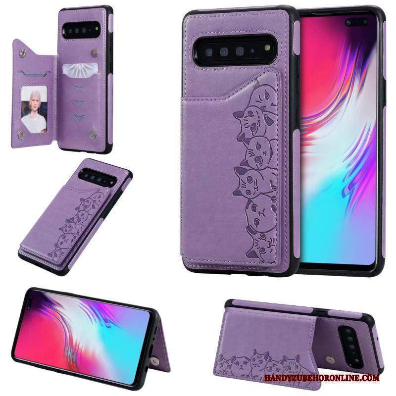 Custodia Samsung Galaxy S10 5g Pelle Porpora Modello, Cover Samsung Galaxy S10 5g Cartone Animato Gattinotelefono