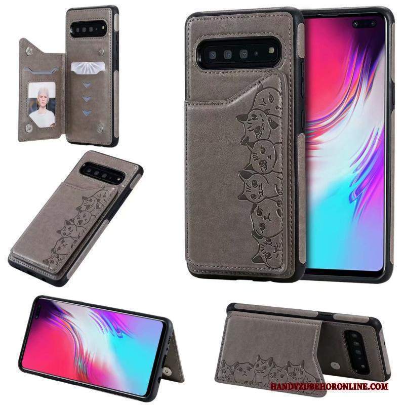 Custodia Samsung Galaxy S10 5g Pelle Porpora Modello, Cover Samsung Galaxy S10 5g Cartone Animato Gattinotelefono