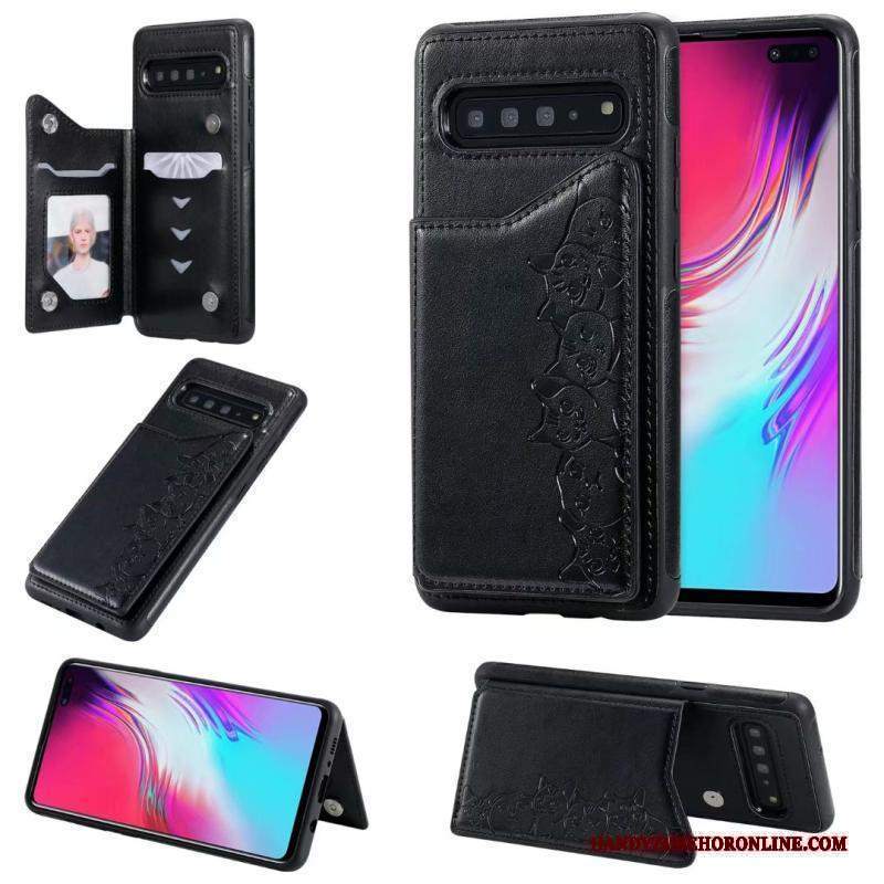 Custodia Samsung Galaxy S10 5g Pelle Porpora Modello, Cover Samsung Galaxy S10 5g Cartone Animato Gattinotelefono