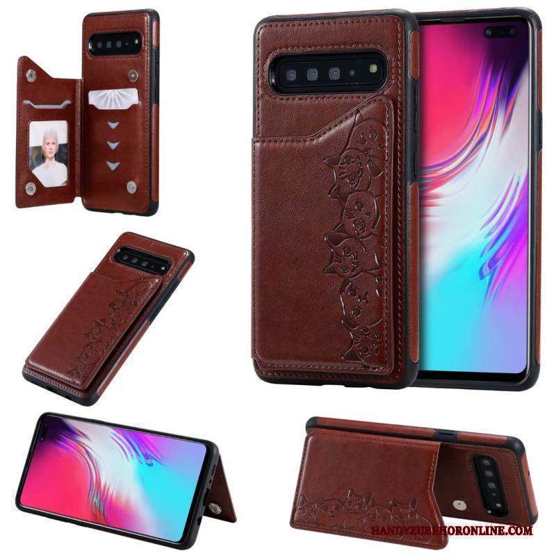 Custodia Samsung Galaxy S10 5g Pelle Porpora Modello, Cover Samsung Galaxy S10 5g Cartone Animato Gattinotelefono