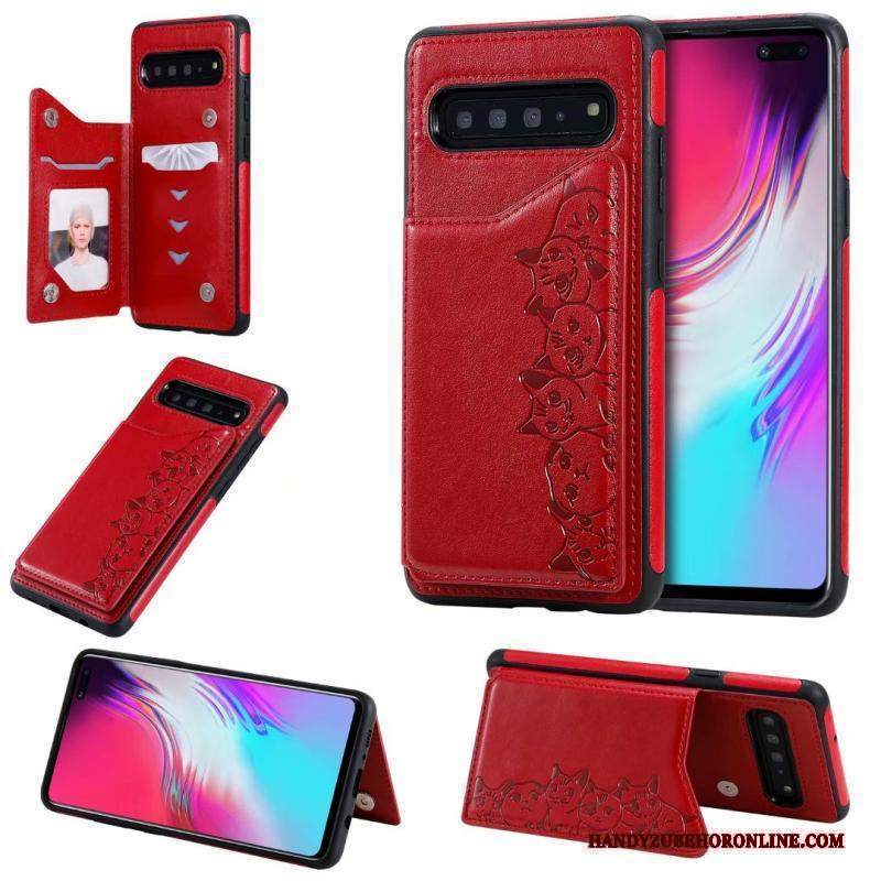 Custodia Samsung Galaxy S10 5g Pelle Porpora Modello, Cover Samsung Galaxy S10 5g Cartone Animato Gattinotelefono