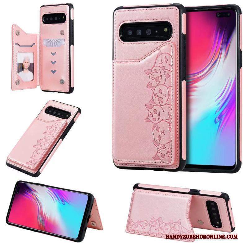 Custodia Samsung Galaxy S10 5g Pelle Porpora Modello, Cover Samsung Galaxy S10 5g Cartone Animato Gattinotelefono