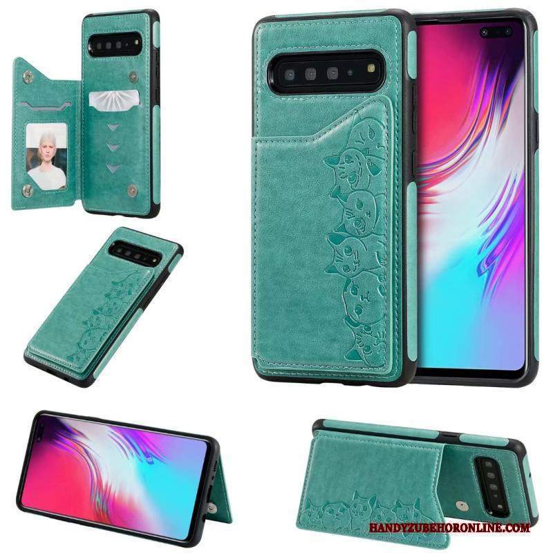 Custodia Samsung Galaxy S10 5g Pelle Porpora Modello, Cover Samsung Galaxy S10 5g Cartone Animato Gattinotelefono