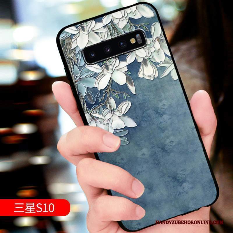 Custodia Samsung Galaxy S10 Goffratura Marchio Di Tendenza Blu, Cover Samsung Galaxy S10 Protezione Personalizza Macchiati