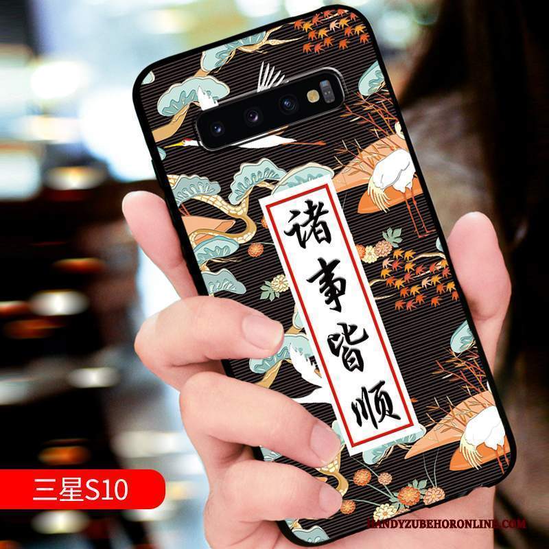 Custodia Samsung Galaxy S10 Goffratura Marchio Di Tendenza Blu, Cover Samsung Galaxy S10 Protezione Personalizza Macchiati