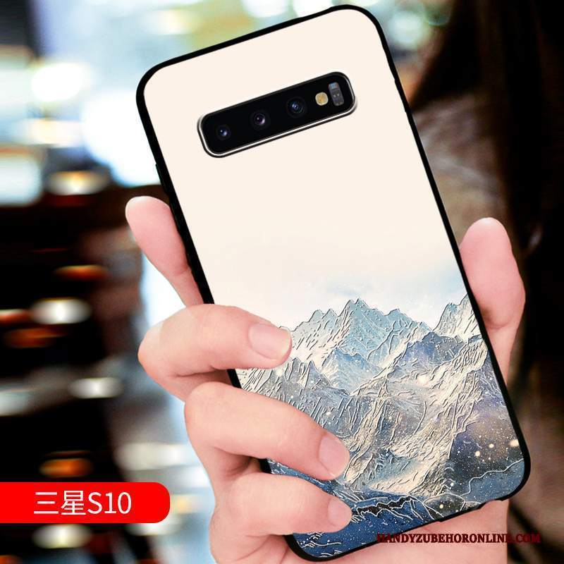 Custodia Samsung Galaxy S10 Goffratura Marchio Di Tendenza Blu, Cover Samsung Galaxy S10 Protezione Personalizza Macchiati