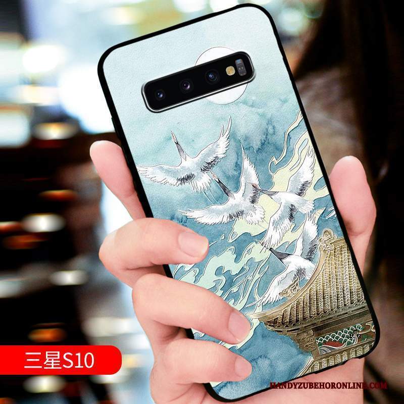 Custodia Samsung Galaxy S10 Goffratura Marchio Di Tendenza Blu, Cover Samsung Galaxy S10 Protezione Personalizza Macchiati