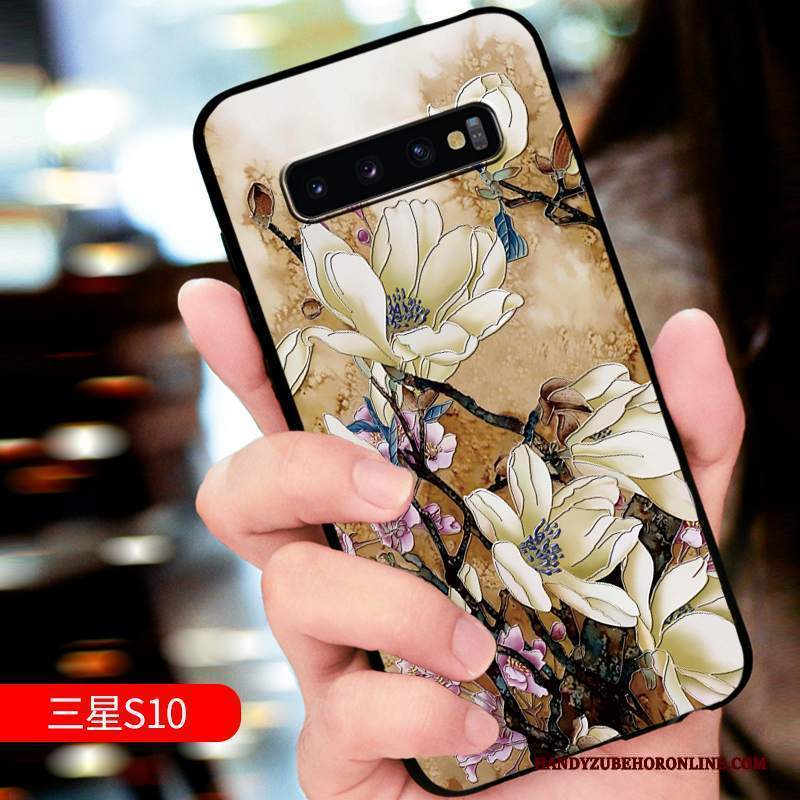 Custodia Samsung Galaxy S10 Goffratura Marchio Di Tendenza Blu, Cover Samsung Galaxy S10 Protezione Personalizza Macchiati