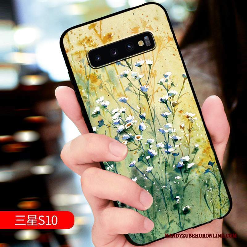 Custodia Samsung Galaxy S10 Goffratura Marchio Di Tendenza Blu, Cover Samsung Galaxy S10 Protezione Personalizza Macchiati