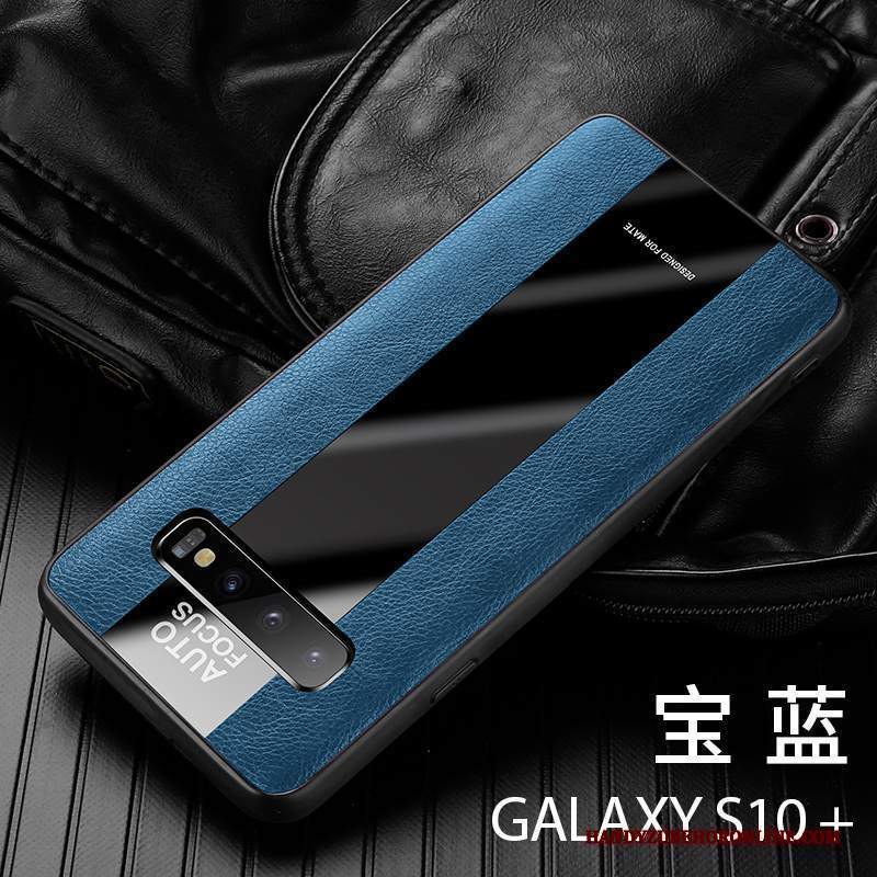 Custodia Samsung Galaxy S10+ Pelle Blu Tutto Incluso, Cover Samsung Galaxy S10+ Silicone Auto Anti-caduta