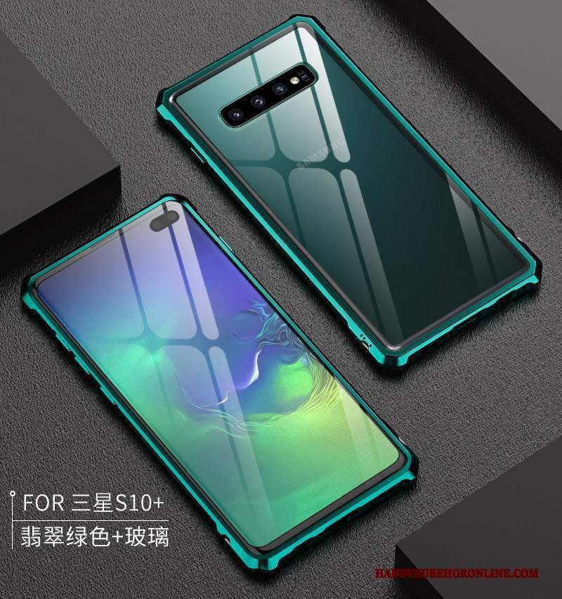 Custodia Samsung Galaxy S10+ Protezione Verde Telaio, Cover Samsung Galaxy S10+ Metallotelefono