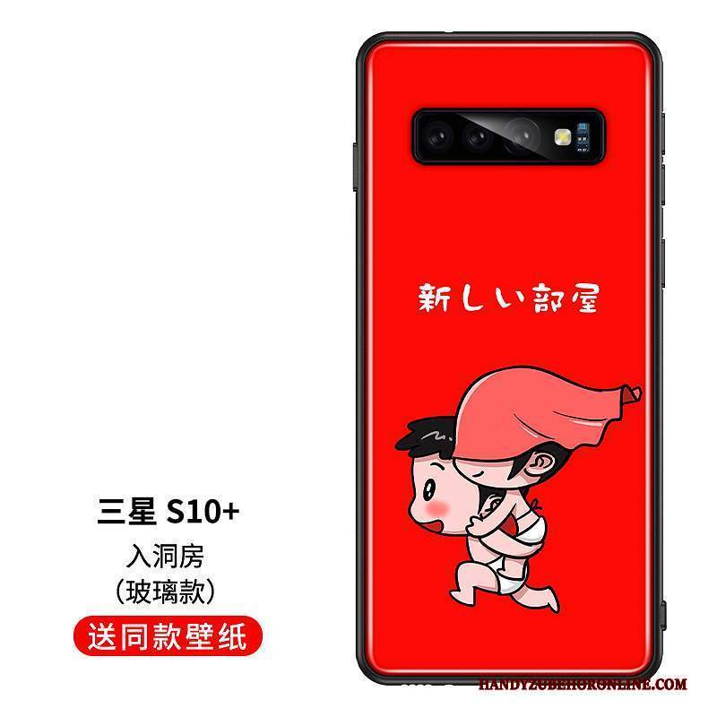 Custodia Samsung Galaxy S10+ Silicone Rosso Amanti, Cover Samsung Galaxy S10+ Creativo Tutto Incluso Vetro