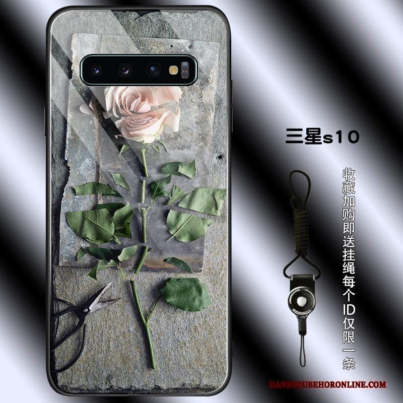 Custodia Samsung Galaxy S10 Vintage Rosa Semplici, Cover Samsung Galaxy S10 Protezione Nero Tutto Incluso