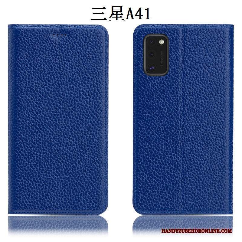 Custodia Samsung Galaxy S41 Pelle Litchi Blu Scuro, Cover Samsung Galaxy S41 Folio Tutto Incluso Anti-caduta