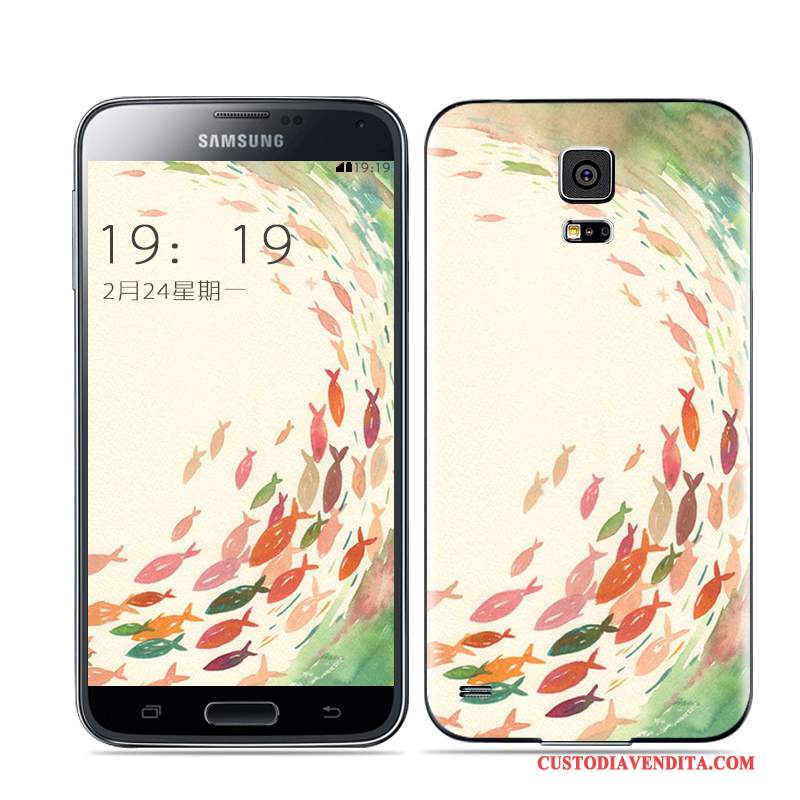 Custodia Samsung Galaxy S5 Colore Bianco Oro, Cover Samsung Galaxy S5 Coperchio Posteriore Nero