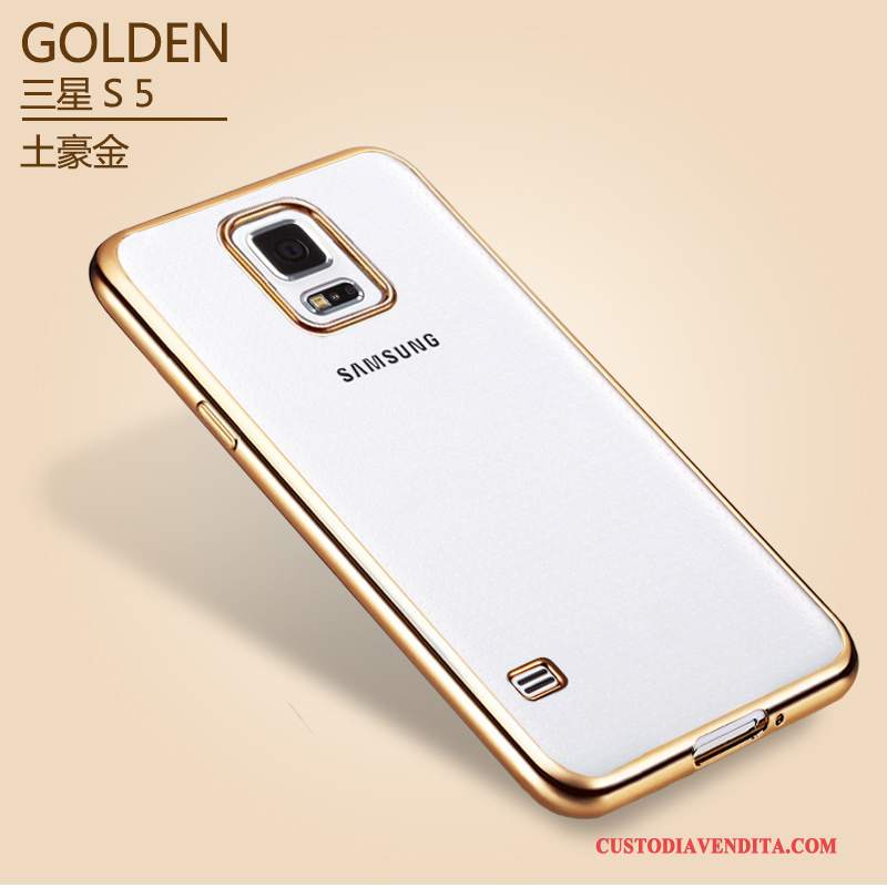 Custodia Samsung Galaxy S5 Silicone Sottile Anti-caduta, Cover Samsung Galaxy S5 Protezione Oro Trasparente