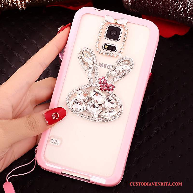 Custodia Samsung Galaxy S5 Strass Rosa Morbido, Cover Samsung Galaxy S5 Protezione Anti-cadutatelefono