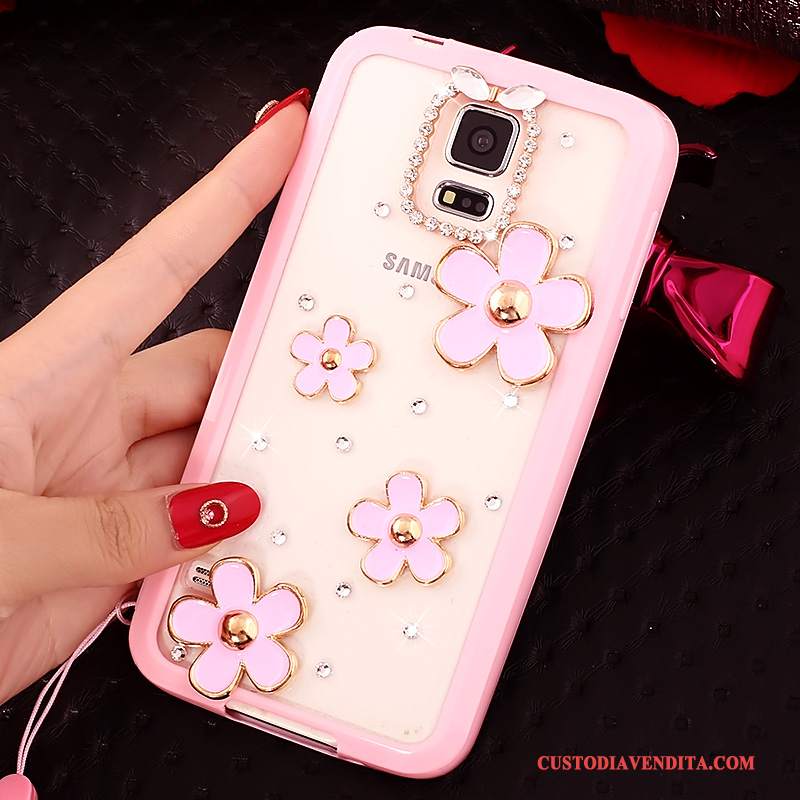 Custodia Samsung Galaxy S5 Strass Rosa Morbido, Cover Samsung Galaxy S5 Protezione Anti-cadutatelefono