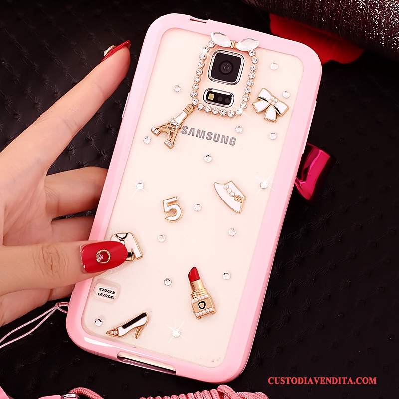 Custodia Samsung Galaxy S5 Strass Rosa Morbido, Cover Samsung Galaxy S5 Protezione Anti-cadutatelefono